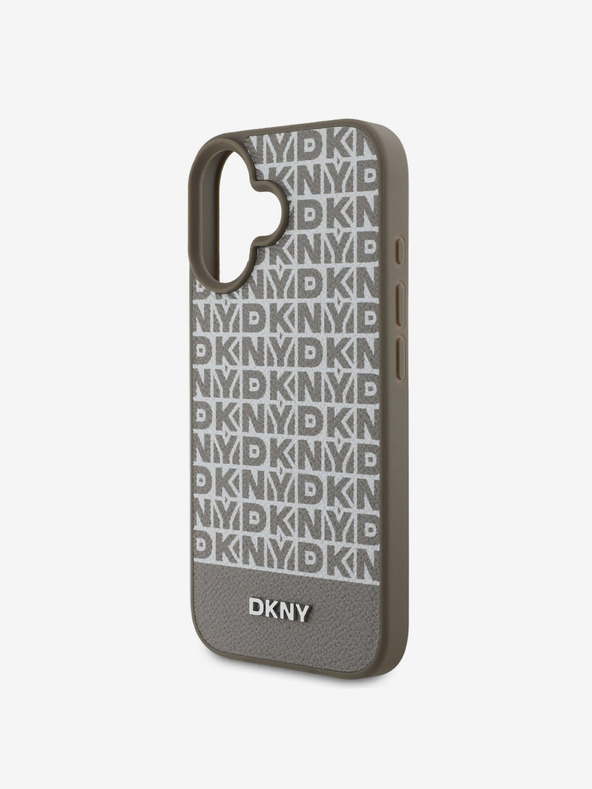 DKNY DKNY PU кожа Повтарящ се модел с долна ивица MagSafe заден капак за iPhone 16 кафяв