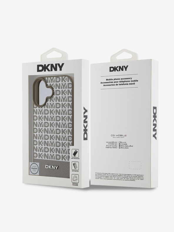 DKNY DKNY PU кожа Повтарящ се модел с долна ивица MagSafe заден капак за iPhone 16 кафяв