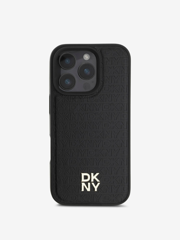 DKNY DKNY PU кожа с повтарящ се десен и лого MagSafe заден капак за iPhone 16 Pro Max Black