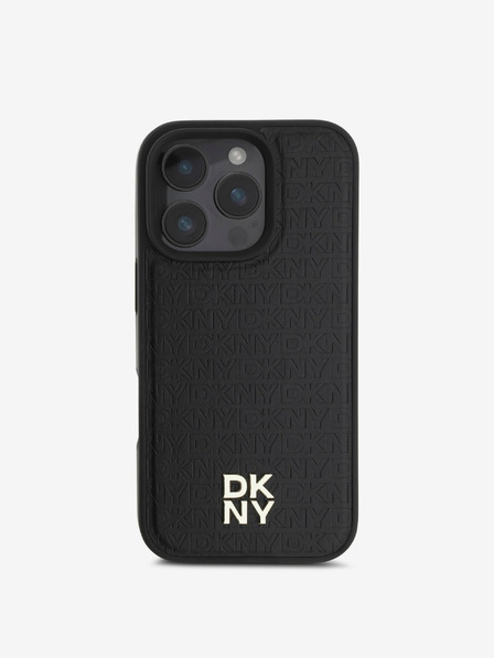 DKNY DKNY PU кожа с повтарящ се десен и лого MagSafe заден капак за iPhone 16 Pro Max Black