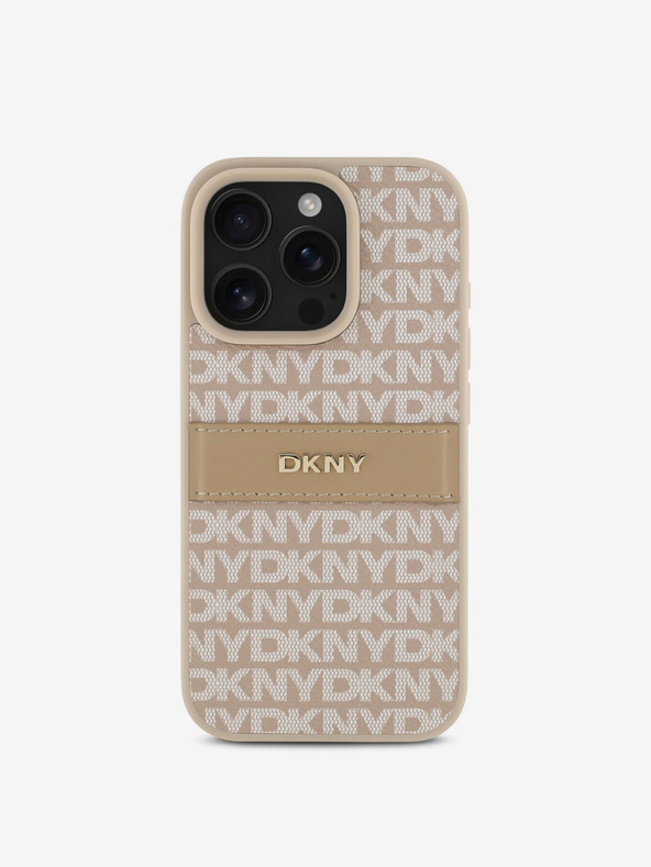 DKNY DKNY Заден капак от PU кожа с повтарящ се десен ивици за iPhone 16 Pro Pink