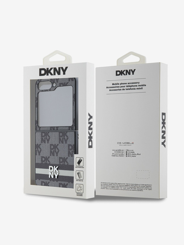 DKNY DKNY PU кожа с кариран десен и райета заден капак за Samsung Galaxy Z Flip 6 Black