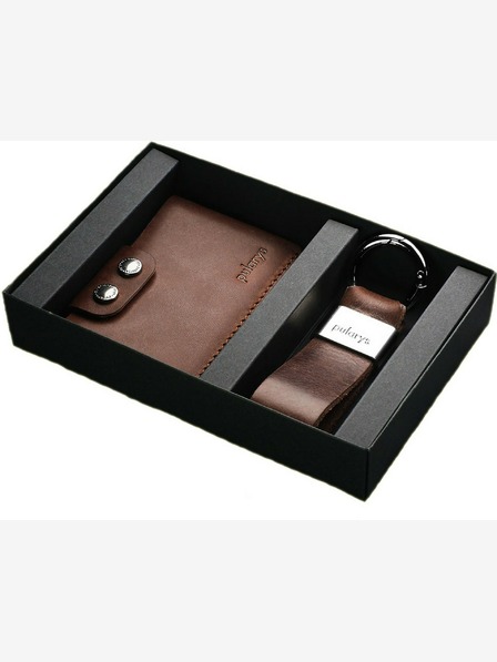 Pularys Pularys Мъжки кожен портфейл "Хоби" и ключодържател Подаръчен комплект кафяв 189414102