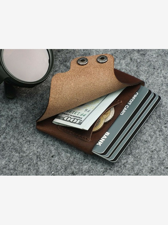 Pularys Pularys Мъжки кожен портфейл "Хоби" и ключодържател Подаръчен комплект кафяв 189414102