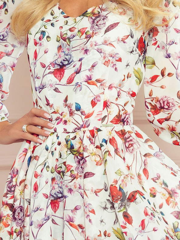 numoco Рокля с деколте - цветни цветя на светъл фон Numoco ZOE