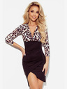 numoco Асиметрична рокля с дълъг ръкав и деколте - леопардов принт Numoco ELISA