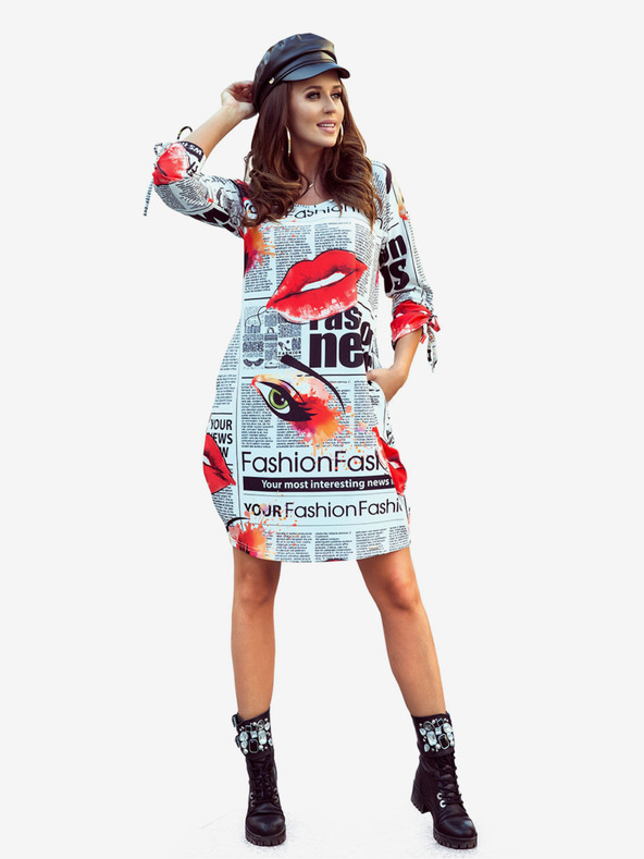 numoco Удобна рокля с големи размери - модел с вестници Numoco SOPHIE