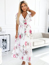 numoco Плисирана миди рокля с деколте и волани - пролетни цветя на бял фон Numoco LISA