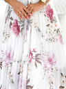 numoco Плисирана миди рокля с деколте и волани - пролетни цветя на бял фон Numoco LISA