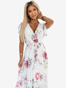 numoco Плисирана миди рокля с деколте и волани - пролетни цветя на бял фон Numoco LISA