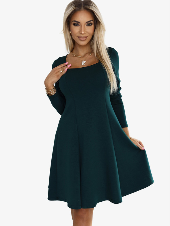 numoco Удобна рокля с дълъг ръкав и трапец - зелена Numoco IVANA