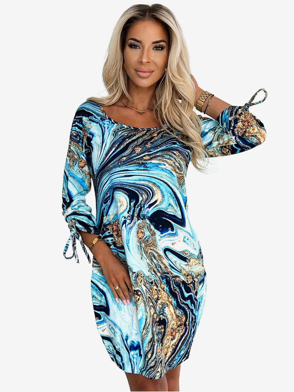 numoco Удобна овърсайз рокля с джобове - синя и златиста вълна Numoco SOPHIE