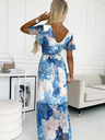numoco Рокля с деколте, дълга връзка на талията и къси ръкави - синя Големи цветя - мрежа Numoco CINZIA