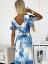 numoco Рокля с деколте, дълга връзка на талията и къси ръкави - синя Големи цветя - мрежа Numoco CINZIA