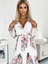 numoco Плисирана рокля с деколте, дълги ръкави и колан - бяла с рози Numoco YSABELv