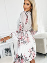 numoco Плисирана рокля с деколте, дълги ръкави и колан - бяла с рози Numoco YSABELv