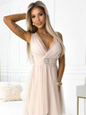 numoco Рокля от тюл с деколте и декоративна закопчалка - бежова Numoco OLGA