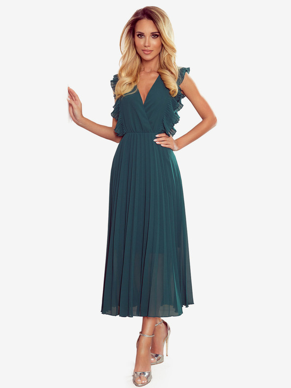 numoco Плисирана рокля с волани и деколте - зелена Numoco EMILY