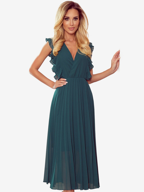 numoco Плисирана рокля с волани и деколте - зелена Numoco EMILY