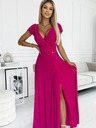 numoco Блестяща дълга рокля с деколте - фуксия Numoco CRYSTAL