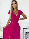 numoco Блестяща дълга рокля с деколте - фуксия Numoco CRYSTAL