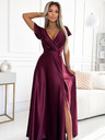 numoco Сатенена дълга рокля с деколте - бургундско Numoco CRYSTAL