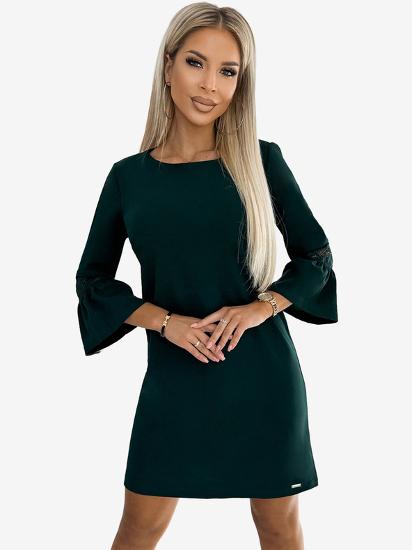 numoco Рокля с дантелени ръкави - тъмнозелена Numoco MARGARET