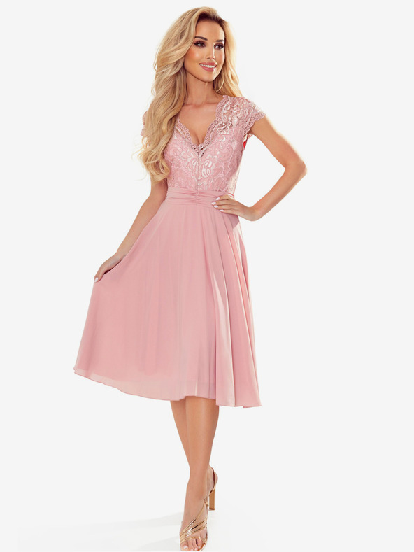 numoco Рокля от шифон с дантелено деколте - мръсно розово Numoco LINDA