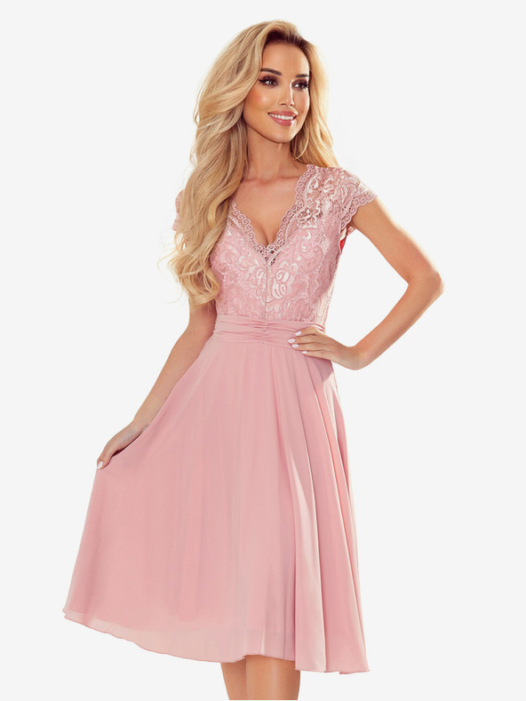 numoco Рокля от шифон с дантелено деколте - мръсно розово Numoco LINDA
