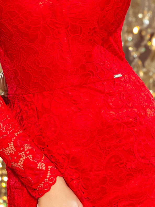 numoco Дантелена рокля с деколте - червена Numoco