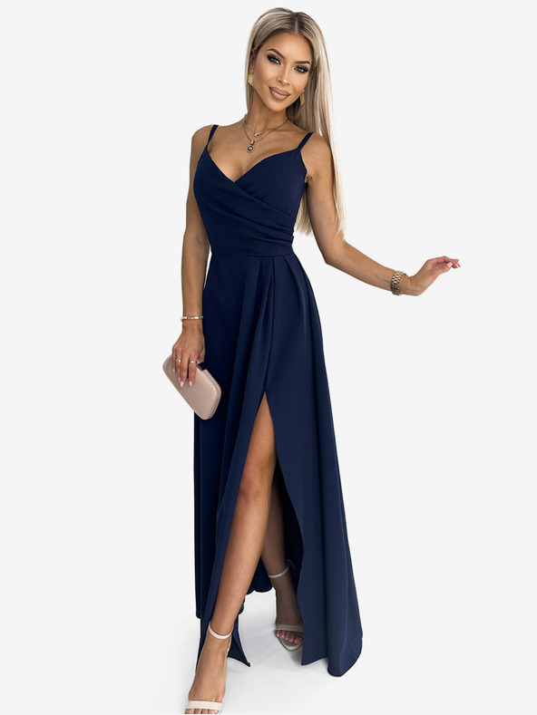numoco Елегантна макси рокля с презрамки - тъмно синя Numoco CHIARA