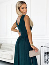 numoco Дълга рокля от брокат с деколте и разрез на крачолите - зелена Numoco LOUISE