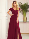 numoco Дълга рокля с деколте и волани - бордо Numoco LIDIA