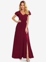 numoco Дълга рокля с деколте и волани - бордо Numoco LIDIA