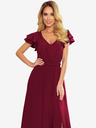 numoco Дълга рокля с деколте и волани - бордо Numoco LIDIA