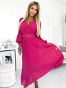 numoco Плисирана рокля с колан и деколте - фуксия Numoco KLARA