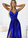 numoco Елегантна дълга сатенена рокля с деколте и разрез на крачолите - синя Numoco JULIET