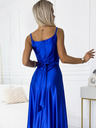 numoco Елегантна дълга сатенена рокля с деколте и разрез на крачолите - синя Numoco JULIET