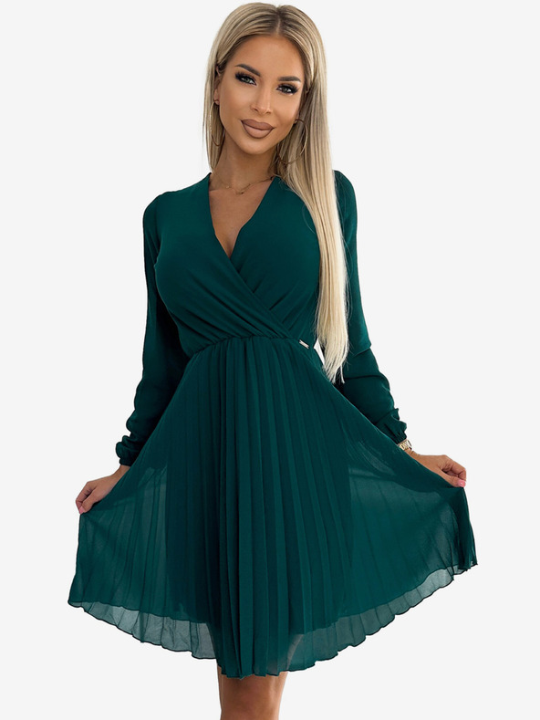 numoco Плисирана рокля от шифон с деколте - зелена Numoco ISABELLE