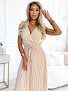 numoco Плисирана миди рокля от шифон с деколте и деликатни къдрички - бежова Numoco MIRABELLA