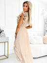 numoco Плисирана миди рокля от шифон с деколте и деликатни къдрички - бежова Numoco MIRABELLA