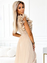 numoco Плисирана миди рокля от шифон с деколте и деликатни къдрички - бежова Numoco MIRABELLA