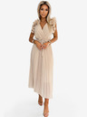 numoco Плисирана миди рокля от шифон с деколте и деликатни къдрички - бежова Numoco MIRABELLA