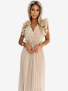 numoco Плисирана миди рокля от шифон с деколте и деликатни къдрички - бежова Numoco MIRABELLA
