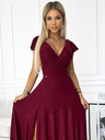 numoco Блестяща дълга рокля с деколте - бургундско Numoco CRYSTAL