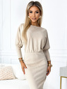 numoco Раирана рокля с ръкави с маншети - бежова Numoco LARA