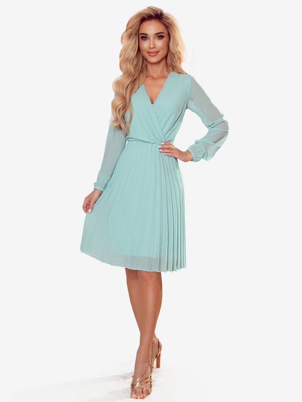 numoco Рокля с дълъг ръкав и плисирано деколте - мента Numoco ISABELLE