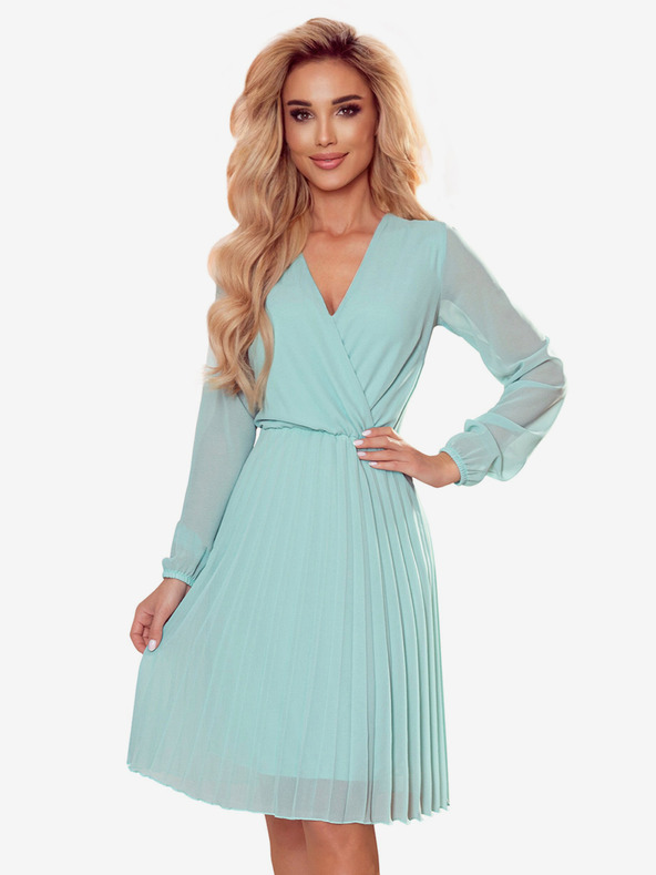 numoco Рокля с дълъг ръкав и плисирано деколте - мента Numoco ISABELLE