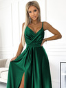 numoco Елегантна дълга сатенена рокля с деколте - зелена Numoco JULIET