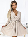 numoco Дамска рокля с деколте и колан - бежова Numoco BINDY